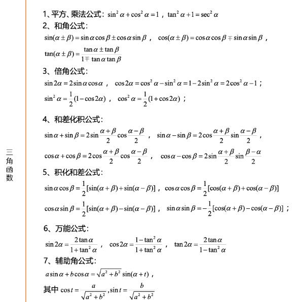 27考研数学公式：三角函数